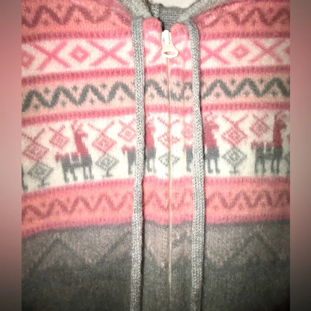 Artesanias 100% Ecuadorian Alpaca Wool Sweater Zipper Hoodie L Large Llama - Picture 5 of 7